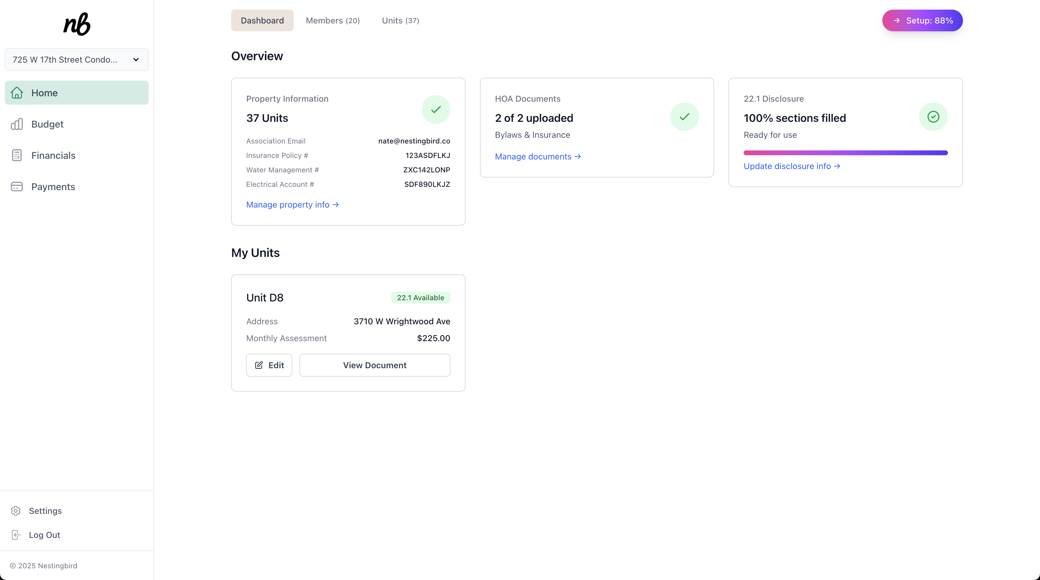 Nestingbird Dashboard
