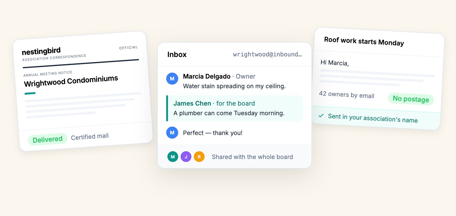 Mail, the shared Inbox, and an email announcement, layered