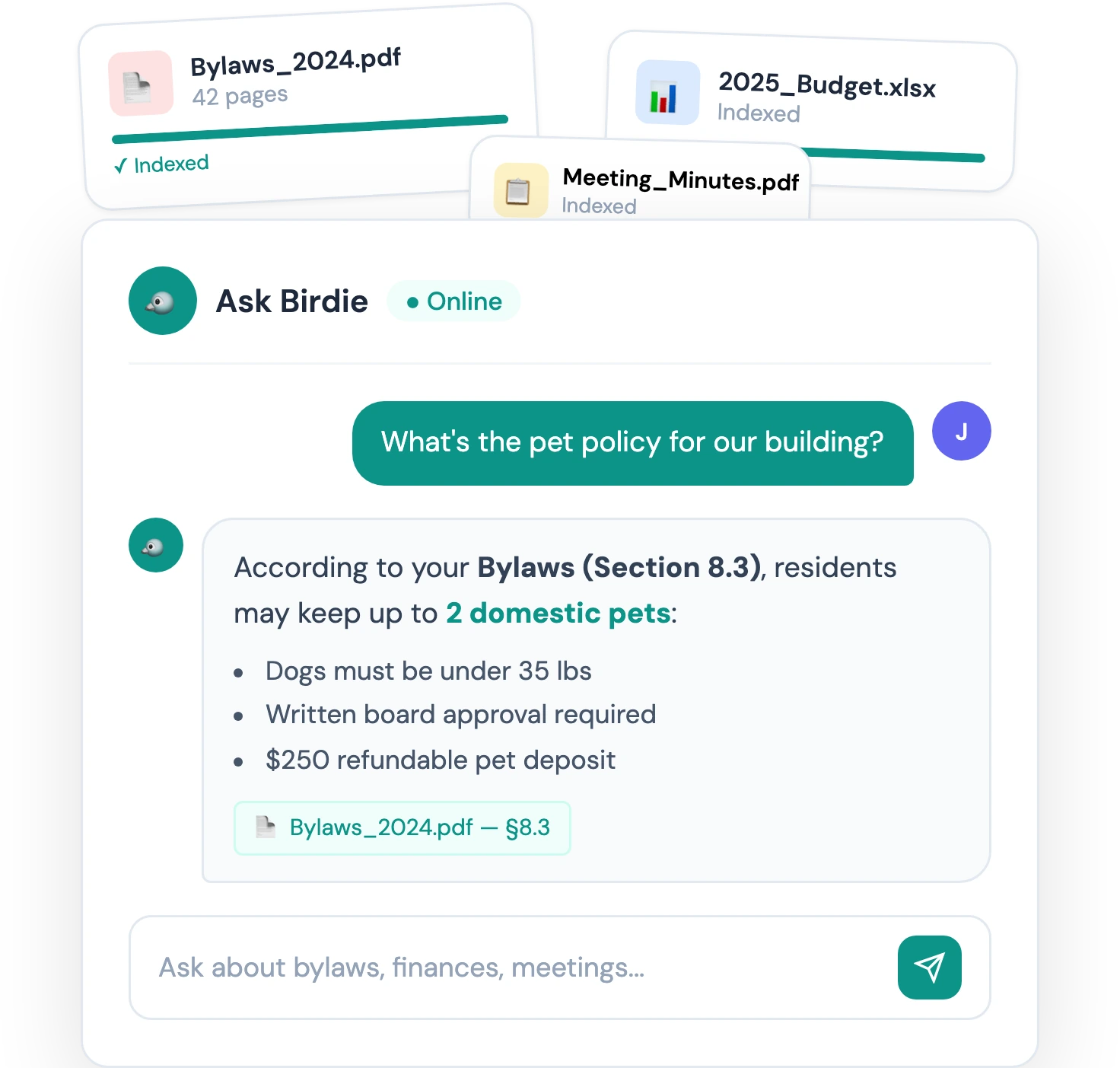 AI chat answering questions with source citations