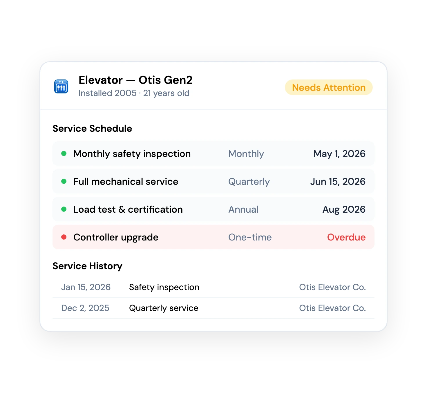 Service schedule with upcoming maintenance
