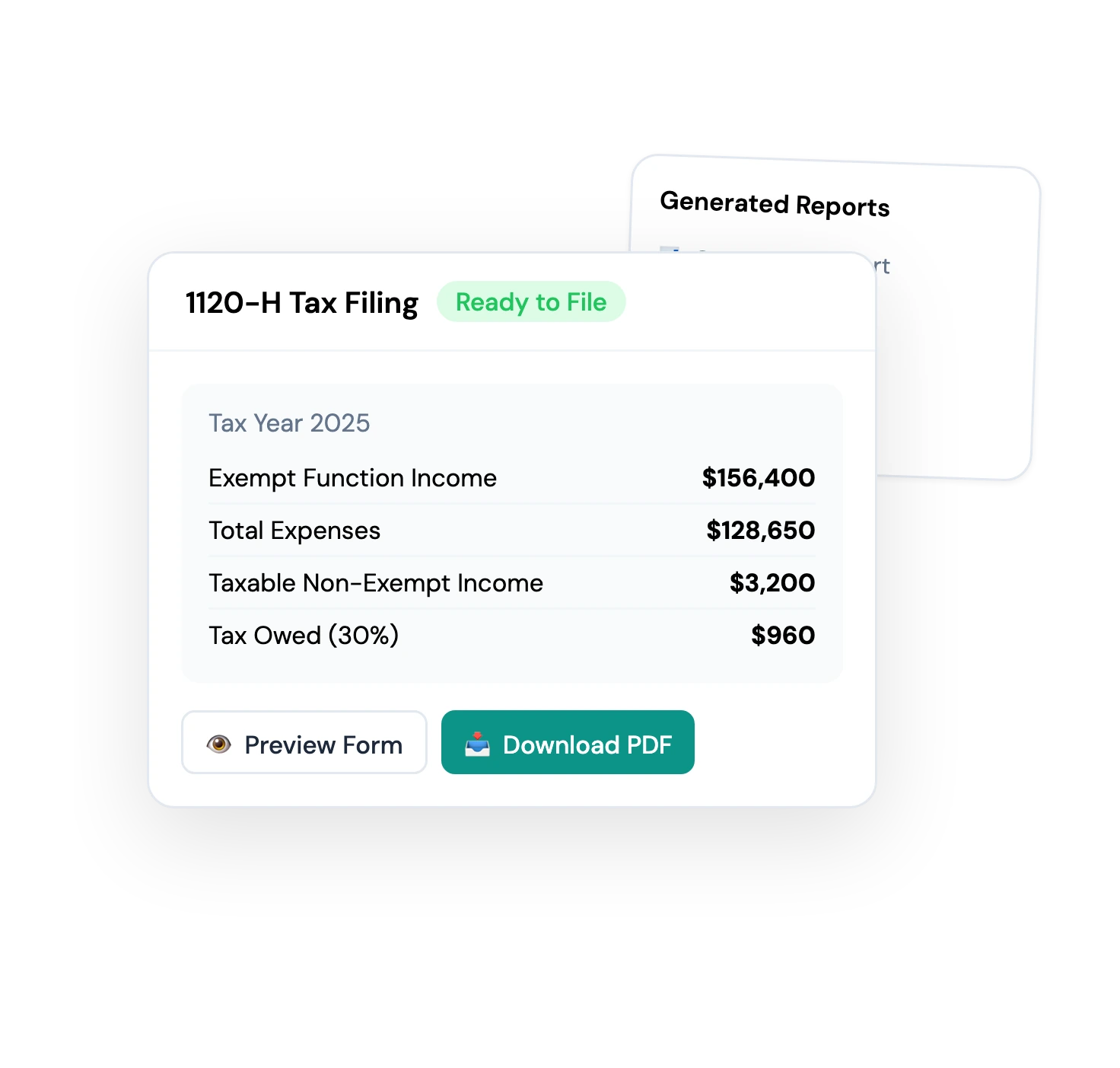 Tax filing report with deductions